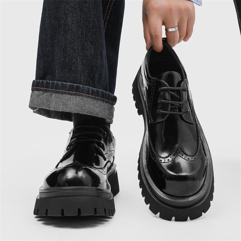 

Spring 2025 new big head British style round head low-top versatile Japanese platform trendy leather shoes 1808-J 46