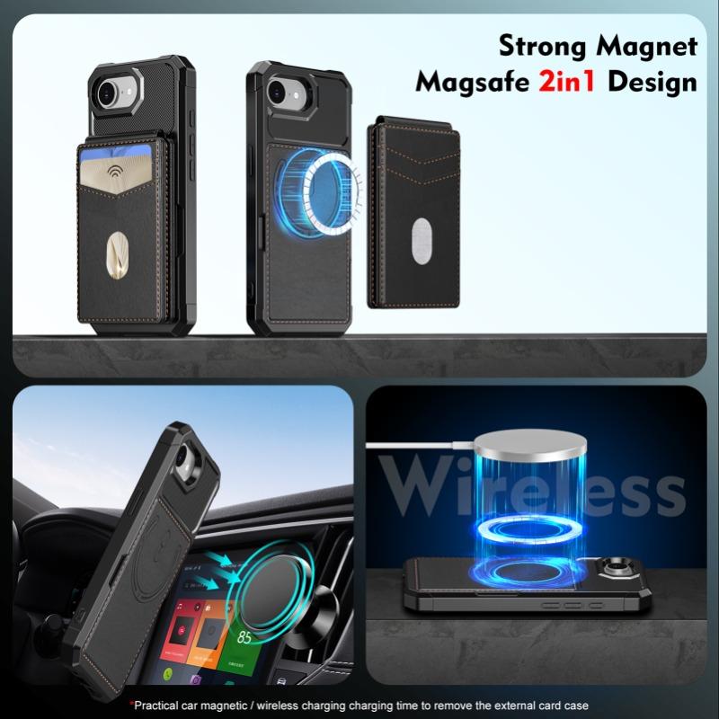 For Magsafe Wallet Card Holder Leather Case For iPhone 16E 16 Plus 15 14 13 12 11 Pro Max Magnetic Protection Stand Phone Cover