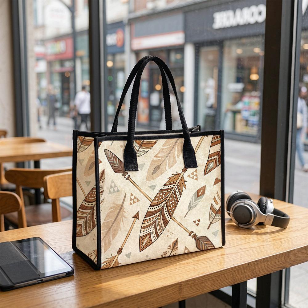 Boho Feather Arrow Print Tote Bag Ladies Large Capacity Daily Casual Shoulder Handbag for Shopping Travel