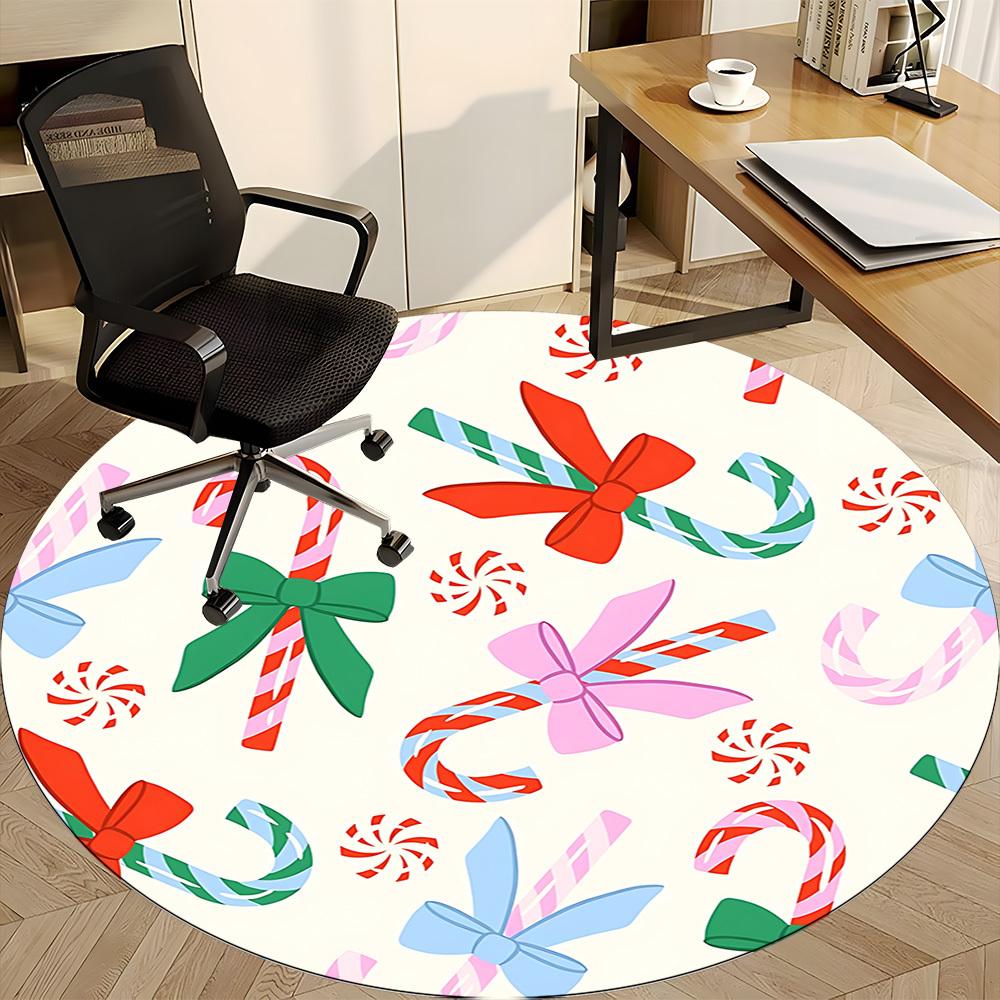 1pc Candy Canes Office Round Rug, Non-slip, Soft and Durable Office Rug for Interior Decoration, Perfect for Office, Beautiful Decoration yy260324012
