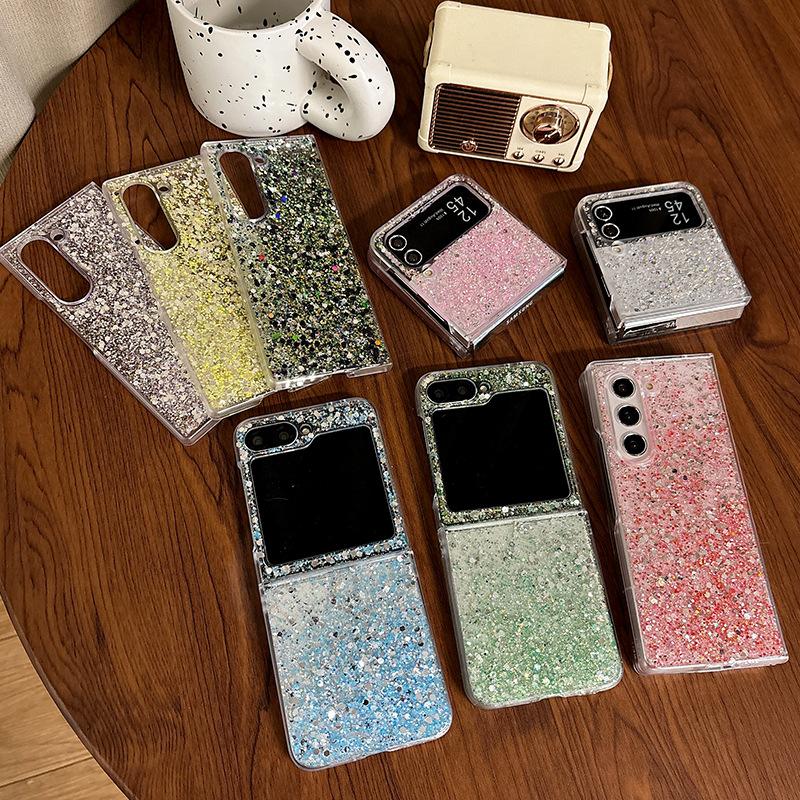 Applicable To Samsung Zflip6 Mobile Phone Case, Epoxy Glitter Sequin Fold5 Clamshell Folding Screen W24Flip Women'S Model
