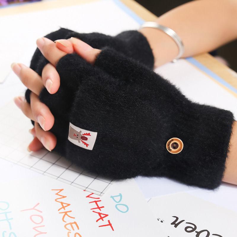 Soft Thick Imitation Mink Velvet Solid Color Gloves Christmas Winter Warm Women Half-finger Gloves Comfortable Flip-top Gloves
