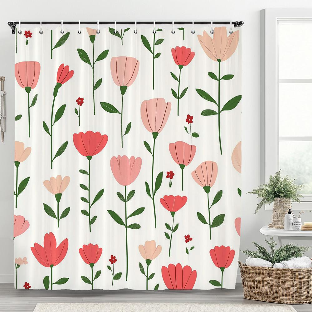 

Spring Flower Plant Shower Curtain, Bathroom Decorative Shower Curtain, Waterproof Shower Curtain With Hooks W60H190(CM)-1 Pcs