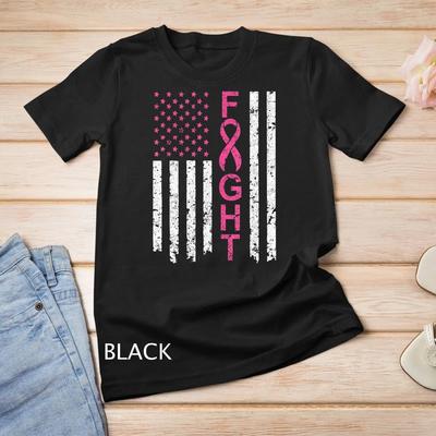Breast Cancer Awareness T Shirt American Flag Distressed