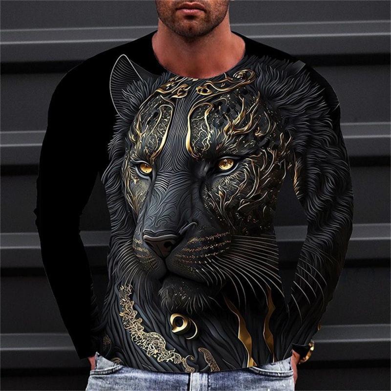 Herren Langarm T-Shirt Tier Tiger Wolf 3D Digitaldruck Bequem Übergröße Personalisiert Modisch Herbst Winter Langarm T-Shirt