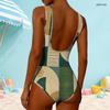 Women Plus Size High Round Neck Sleeveless Printed One Piece Swimsuit