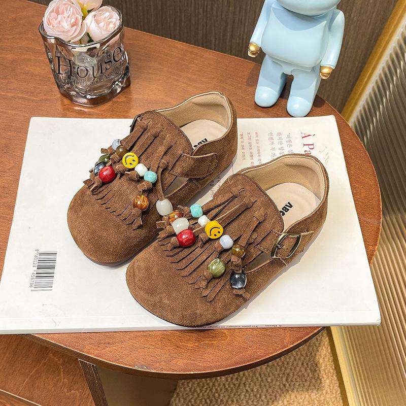 

Children s leather shoes autumn and winter children s foreign style fringed beaded Birkenstocks baby soft-soled casual Doudou shoes 33 inner length 20.3cm верблюд