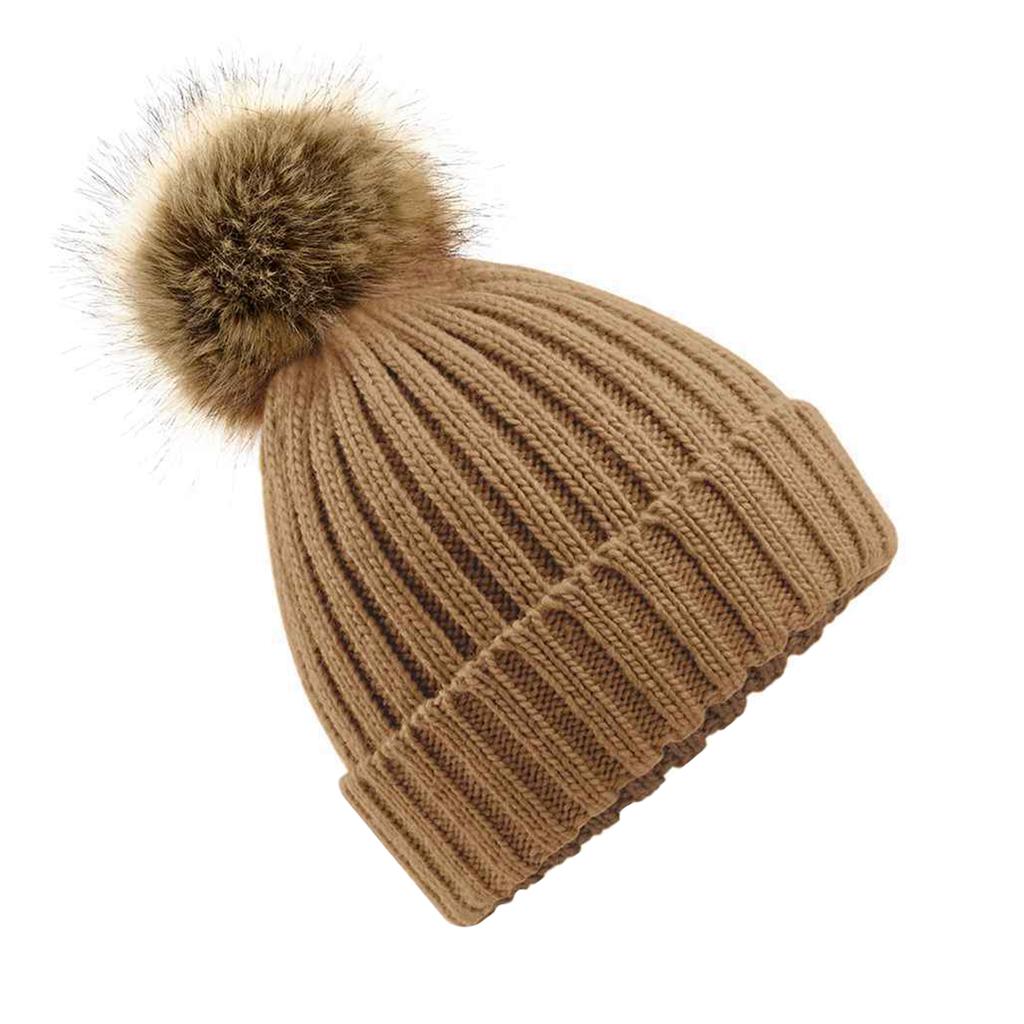 Beechfield Unisex Fur Pop Pom Chunky Beanie
