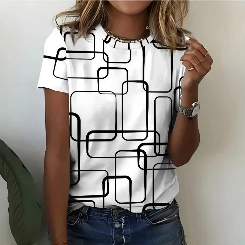 Fashion Women's Crew Neck T-Shirt Crew Neck Short Sleeve 3D Color Printing