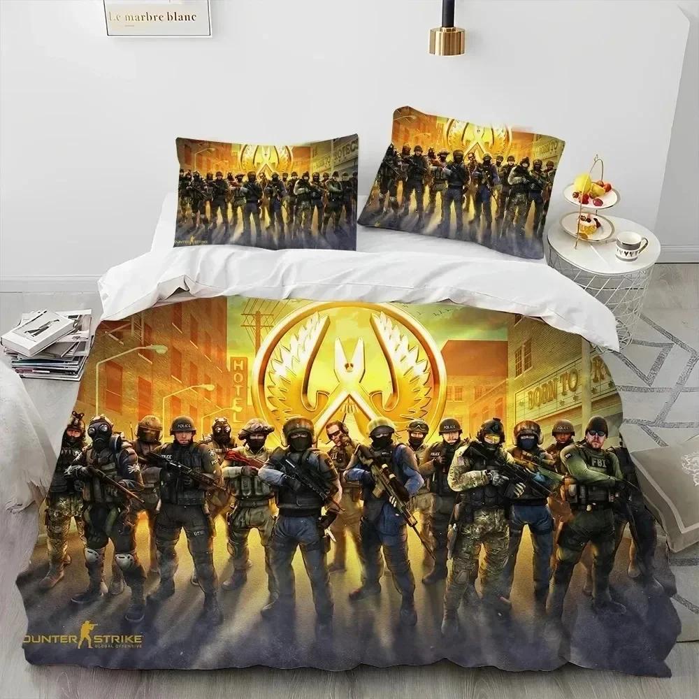 Luxury New 3D Print CS GO Game Gamer Counter Strike Bedding Set Duvet Cover Bed Set Quilt Cover Pillowcase Queen Size Boys Adult