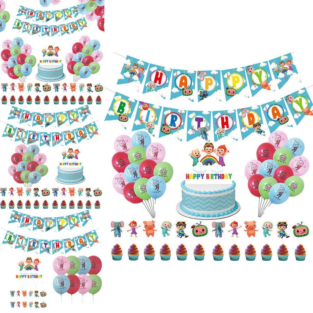 Theme Cocomelon Kids Birthday Party Decor Supplies Banner Caketopper Balloon