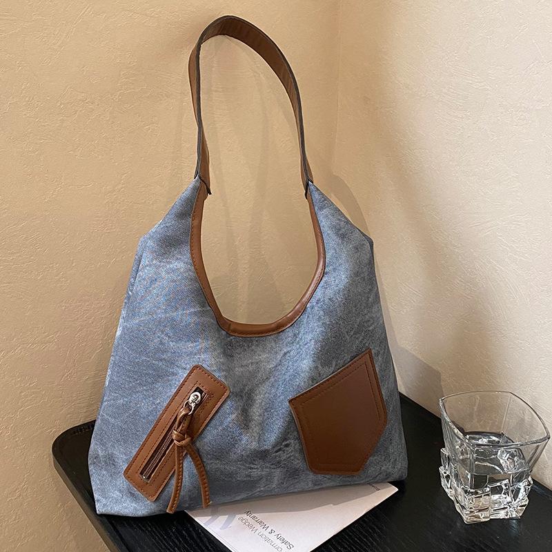 Neue Frühling Retro Kontrastfarbe Schultertasche Große Kapazität Einfache Umhängetasche Pendeln Nischendesign Tragetasche