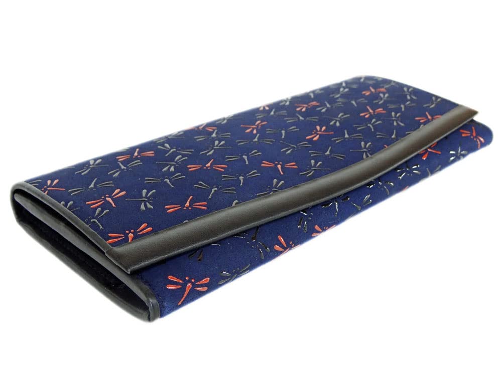 Inden Nagomi Long 7516 Navy Deerskin X Black Red Dragonfly Pattern [Indenya] Wallet, Bundles, Lacquer, Lacquer,