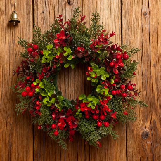 Christmas Wreath for Front Door Artificial Pine And Red Berry Greenery