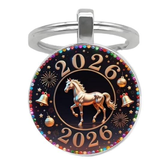 Year of Horse Keychain 2026 Zodiac Design Compact Good Luck Key Chain Pendant with Bells Metal Frame Holiday Decoration