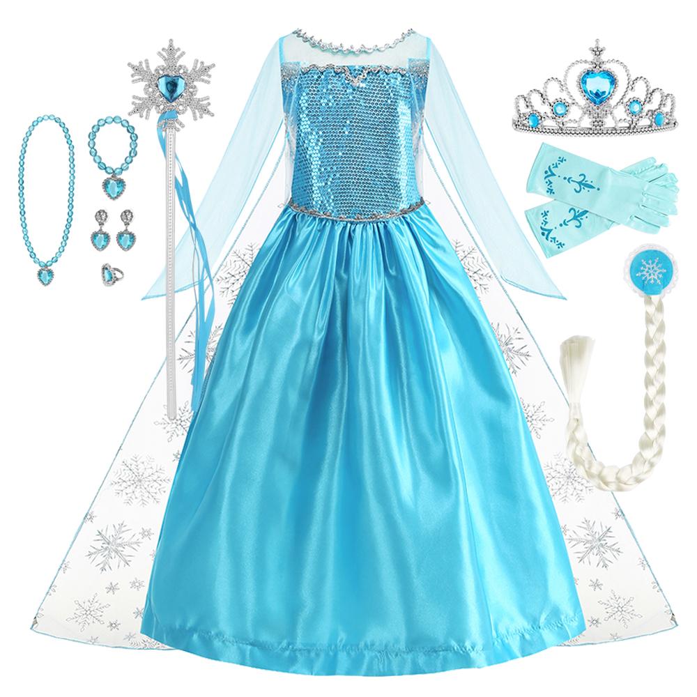 Vestidos Snow Queen Princess Dress Girls Costume Halloween Kids Role-play Carnival Children Birthday Party Dress