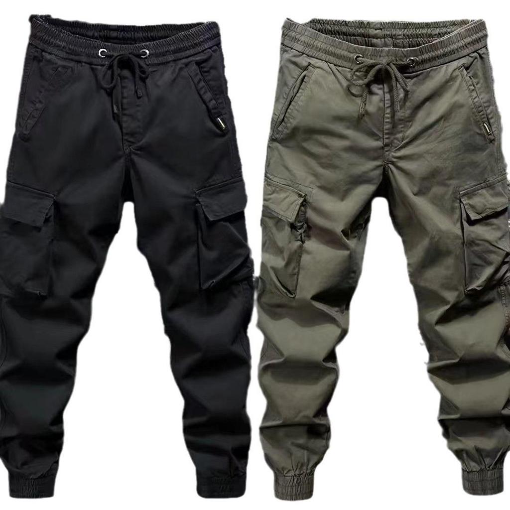 Men's Tactical Cargo Jogger Pants - Military Green, Outdoor Casual for Spring & Autumn Hiking