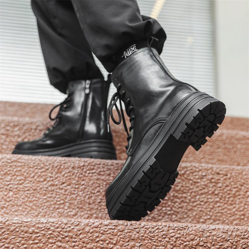 British style black mid-top Martin boots men's autumn Korean version retro platform locomotive tooling boots tide 14406-J