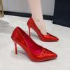 Fashion High Heels 2025 New Wedding Shoes Women's Light Mouth Stiletto Patent Leather Sexy Temperament Single Shoes