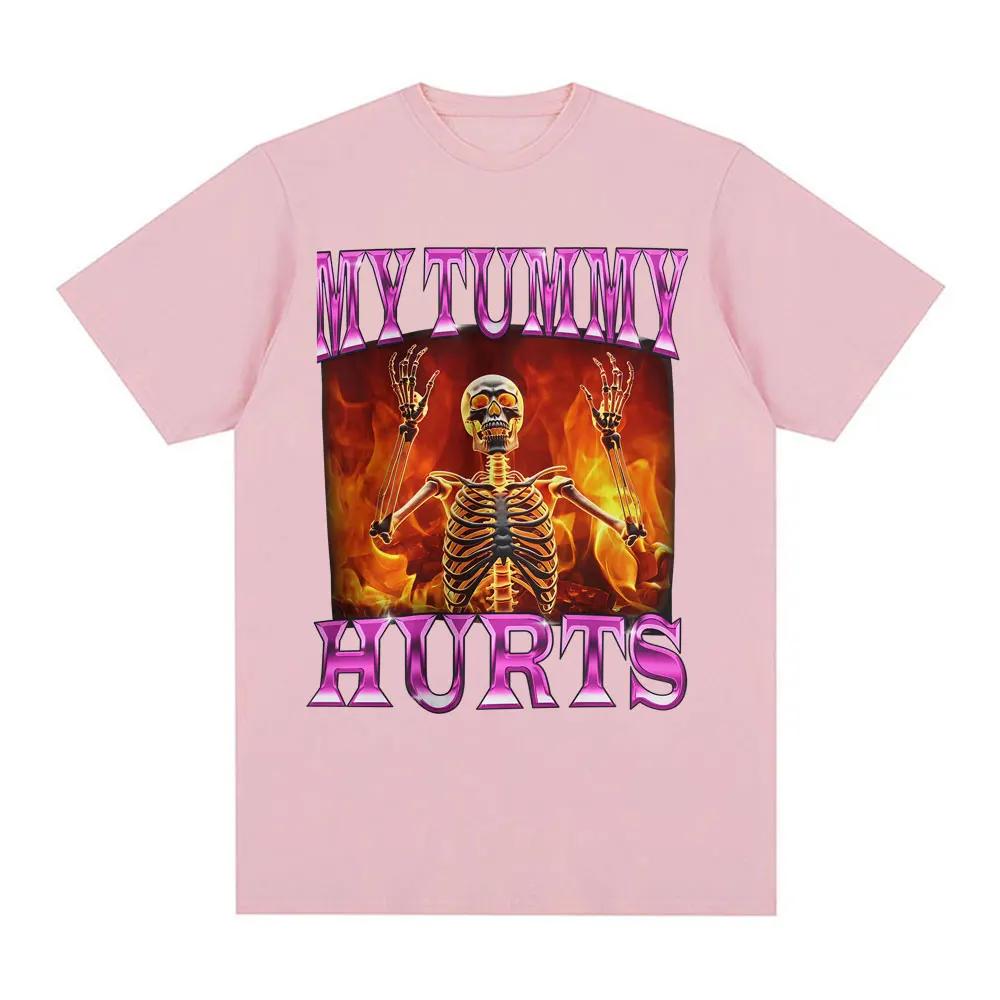 Funny skeleton with stomachache T-shirt for womenfashionable gothic summer topcomfortable T-shirt