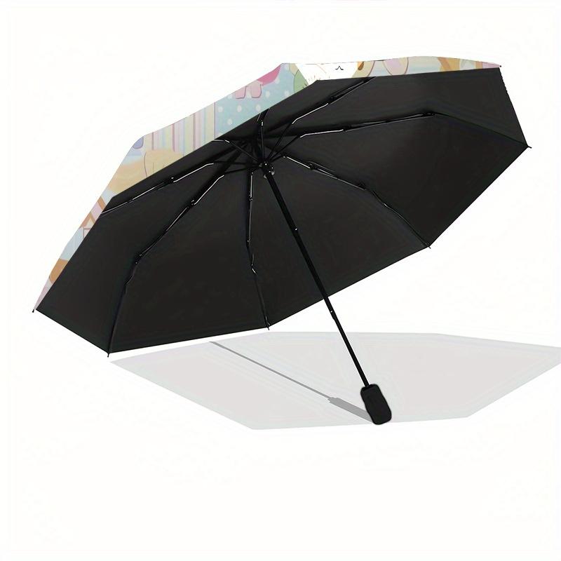 Sugarbunnies,Cute Automatic Folding Umbrella Simple 8 Rib Design, Bright Cartoon Pattern, Durable Iron Frame, Suitable For Travel, Outdoor,