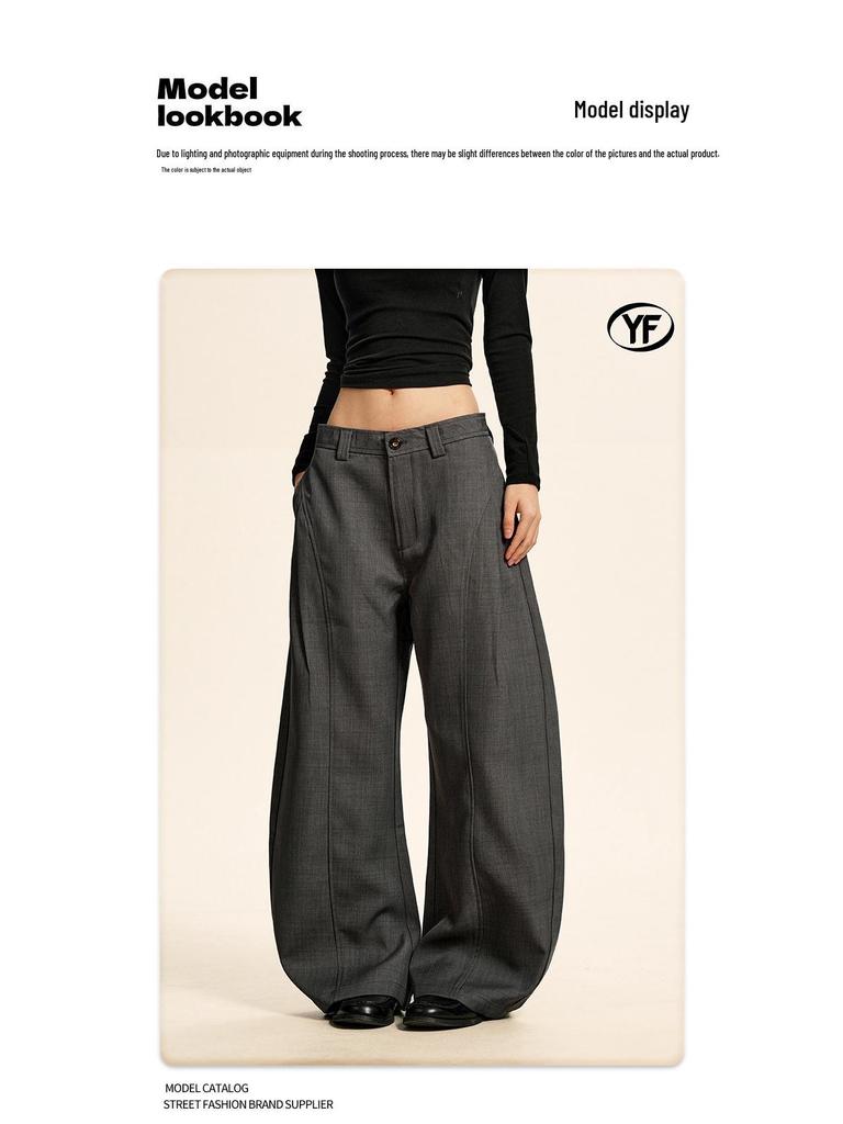 Yongfang Unisex Curved Blade Suit Pants, Loose Pleated Drape, Casual Wide-Leg Banana Style