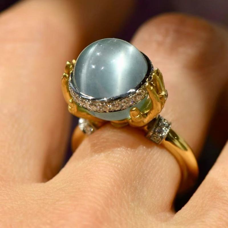 Neuer Goldener Mittelalterring, Handauflage Leuchtender Stein Schmuck für Frauen.
