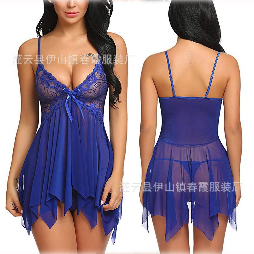 Summer female lace mesh sexy lingerie set temptation suspender pajamas