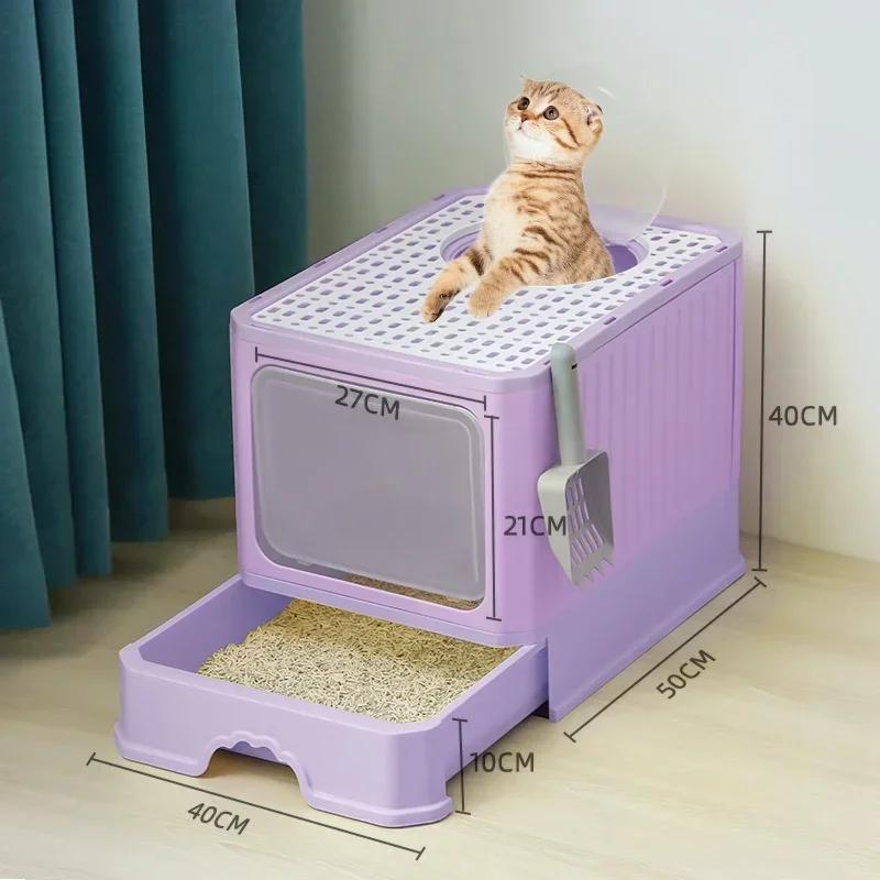 Lettiera per Gatti Completamente Chiusa Anti-Schizzi Tipo Cassetto Extra Large Staccabile Rimozione Odori Toilette per Gatti Domestica Sabbiera Uso Quotidiano
