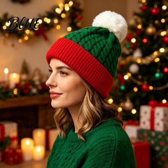 Breathable Warm Winter Hat Women Christmas Elf Hat, Cozy Knit with Pom Casual Accessories for Pom, Stretchy Skull Cap Outdoor Cold Weather Soft