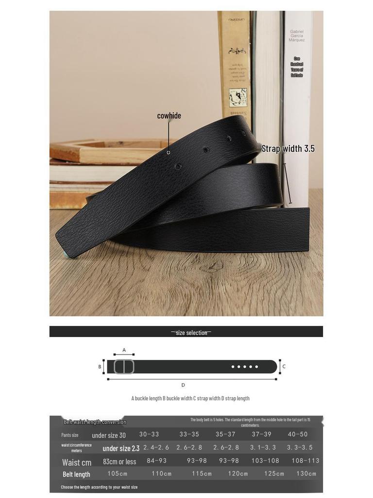 Men's Pin Buckle Leather Headless Belt Strap - Cowhide Waist Trouser Belt