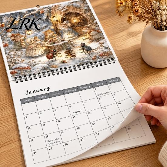 Thick Paper Monthly Organizer 2027 Brambly Hedge Wall Calendar, 12 Month Hanging Planner with Vintage Coated Display Forest Mouse Mushroom Watercolor