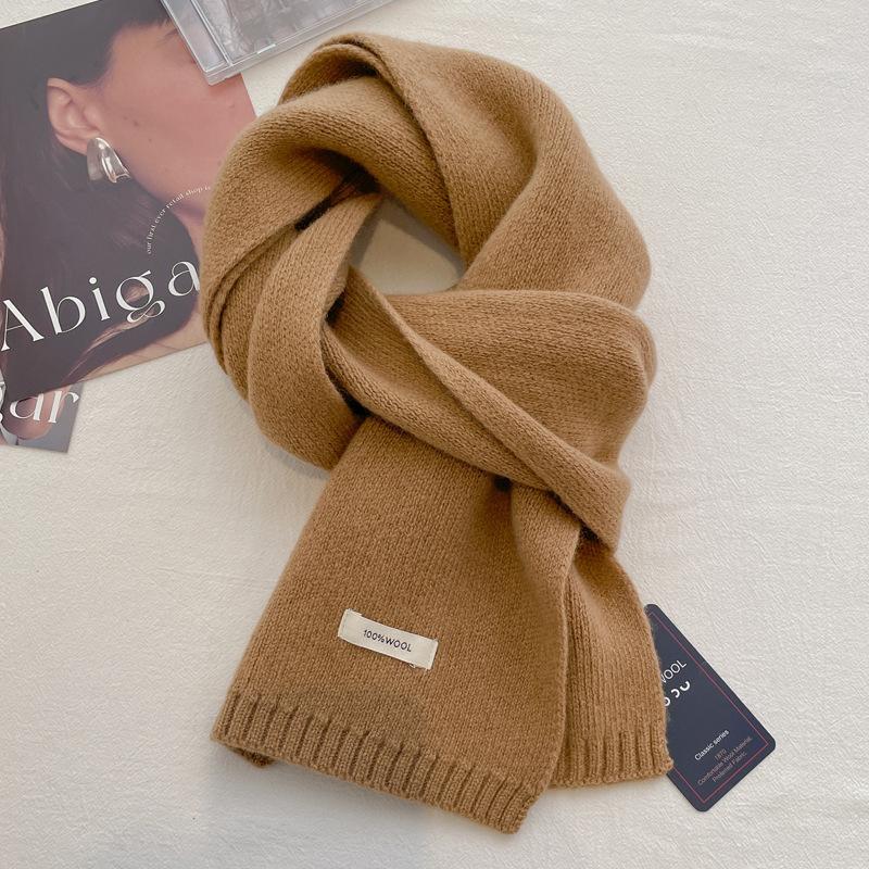 Pure wool scarf women's winter high-end solid color couple scarf men's new warm and versatile knitted scarf