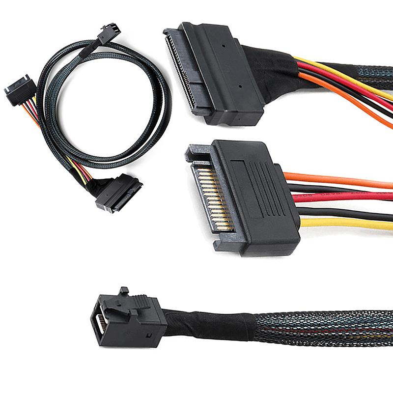 Built-In 12G Mini Sas Hd To U.2 36P Sff-8643 To Sas U.2 Sff-8639 Cable 0.5M/1M With 15Pin Sata Power Supply,Suitable For U.2 Ssd