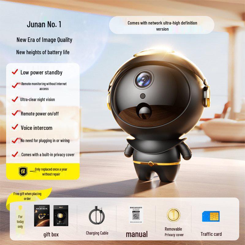 Wireless 360° Home Camera with Mobile Monitoring & HD Night Vision, No Plug Needed