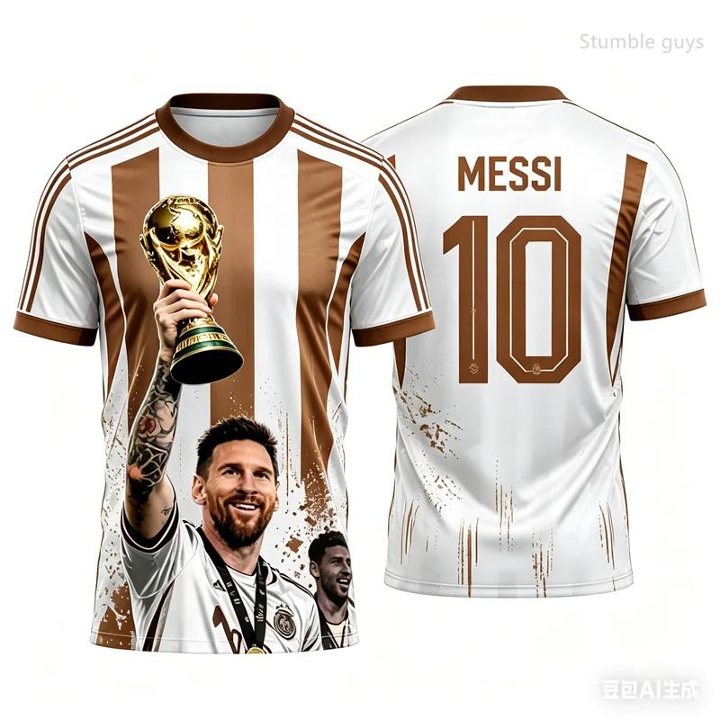 T-shirt Graphique Messi Football d'Été Doux pour Homme Manches Courtes Décontracté Sportif Hauts pour Enfants Garçons Street Wear Quotidien