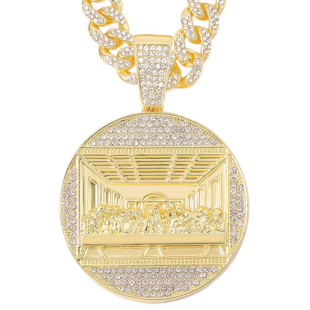 Hip Hop Last Supper Pendant Necklace With 13mm Iced Out Cuban Chain Necklaces Fashion Hiphop Men Charm 4mm Tennis Chain Jewelry