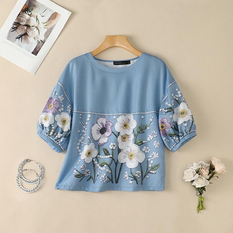 ZANZEA Women Floral Print Summer Casual Round Neck Half Sleeve Blouse S
