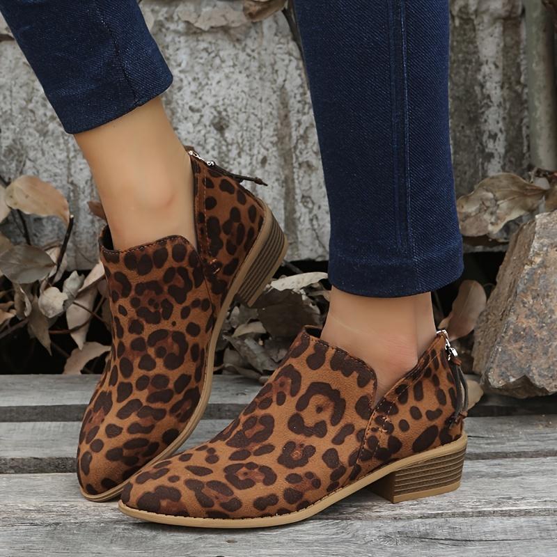Women's Chunky Low Heel Ankle Boots, Casual Backside Zipper Pointed Toe Faux Leather Shoes, Women's Short Boots