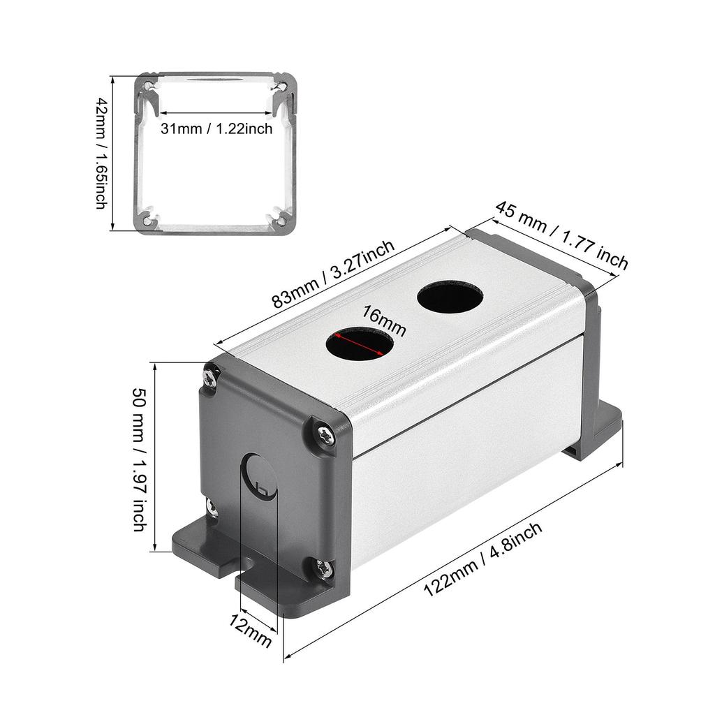 uxcell Push Button Switch Box, Switch Button Station Box with PG7 Cable Gland and Mounting Base, Aluminum, 2 Holes, 16mm