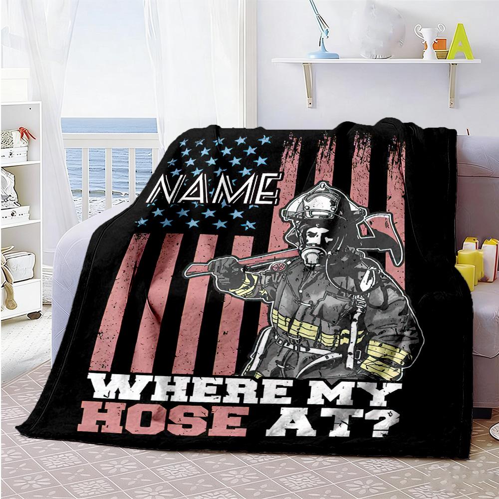 Firefighter Personalized Name Blanket Multi-purpose Customizable Blanket Soft & Cozy for Couch Office Chair Bedding Chair for All Occasions