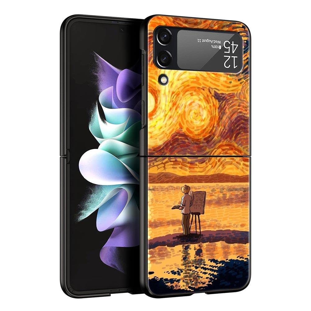 Case for Samsung Galaxy Z Flip 3 4 5 6 Folding Van Gogh Sunflowers The Starry Night For Samsung Z Flip4 Flip5 PC Hard Cover