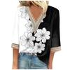 Women's Shirt Blouse Casual Loose Shirts 3/4 Sleeve Lace Trims Print V Neck Tops Print Tops T-shirts