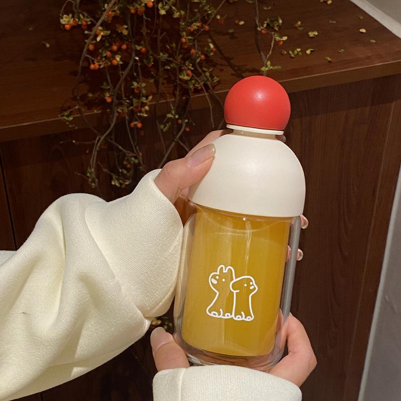 Niche New Year'S Christmas Puppy Red Nose Double-Layer Glass High Temperature Resistant Sealed Water Cup Car Carry-On Cup Gift