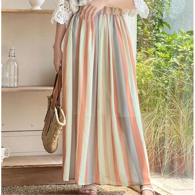 Spring and Summer New Arrival Women's Clothing Stripes Long Skirt A- Line Large Hem Long Skirt Elastic Waist Loose Slimming Stripes Stripes Skirt