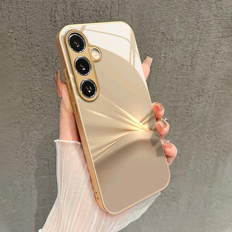 Minimalist Gold Curved Projection Pattern Glass Phone Case Suitable for Samsung Galaxy S26 S25 S24 S22 S21 S20 FE Ultra Plus