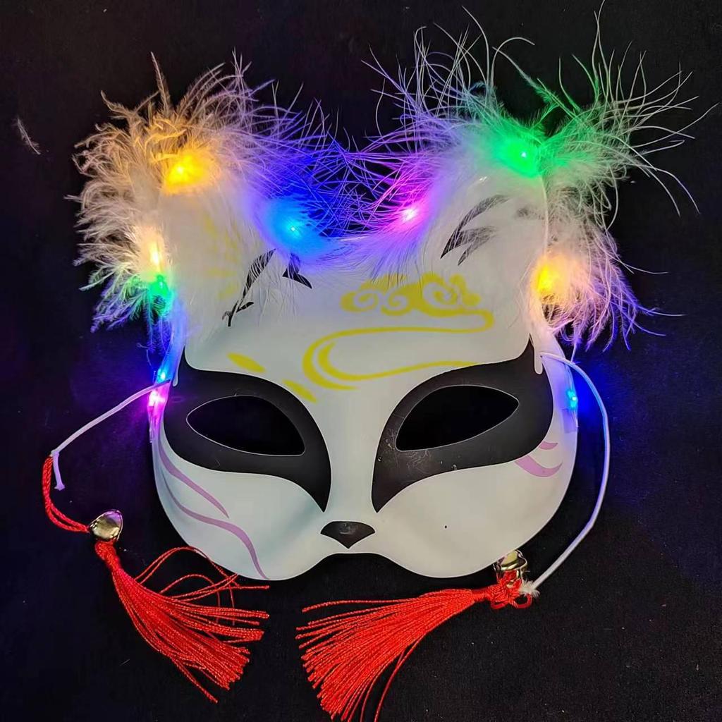 Luminous Cat Fox Mask - Hand-Painted Japanese Style Halloween Party Cosplay for Women