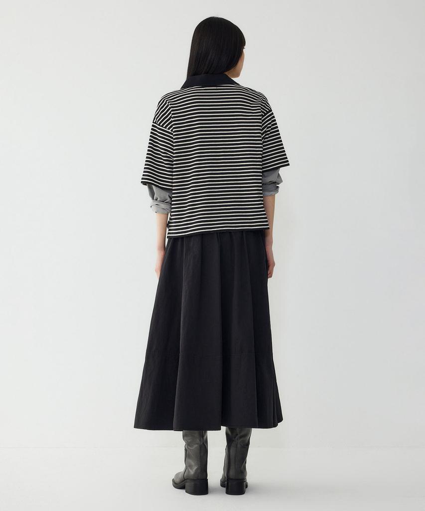 STUDIO TOMBOY Striped Collared Neck Short Sleeve T-Shirt_Black 9176222999