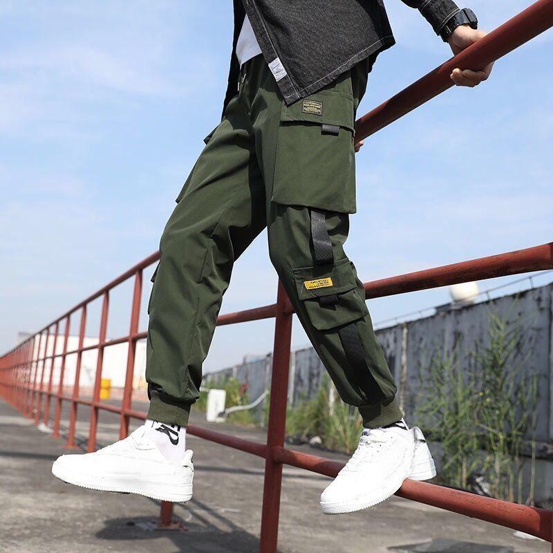 Frühling Sommer Herren Loose Fit Multi Pocket Joggers Street Style Taille Kordelzug Freizeithose Cargohose für Fitness Outdoorhose