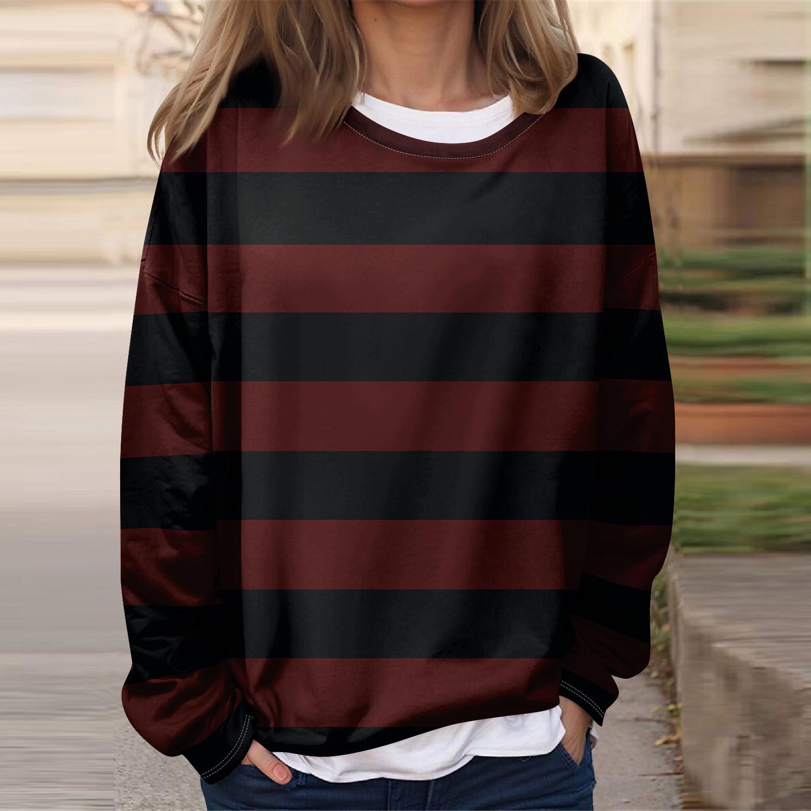 

Женская повседневная модная винтажная печатная толстовка с длинным рукавом и круглым вырезом, многослойный пуловер S винный